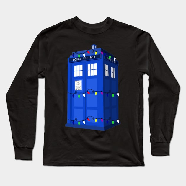 Merry Christmas Lights Tardis Long Sleeve T-Shirt by charlescheshire